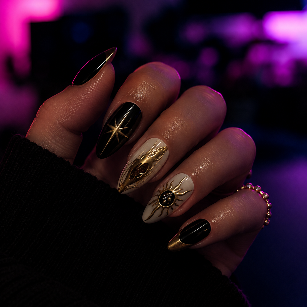 Press on nails noir et or